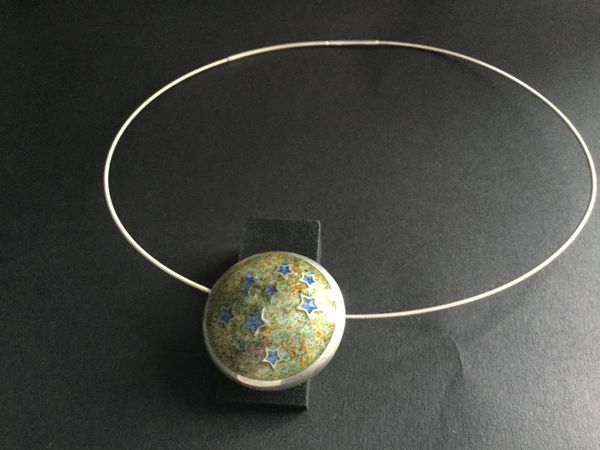 Champleve Pendant - Blue Stars on Multi Background