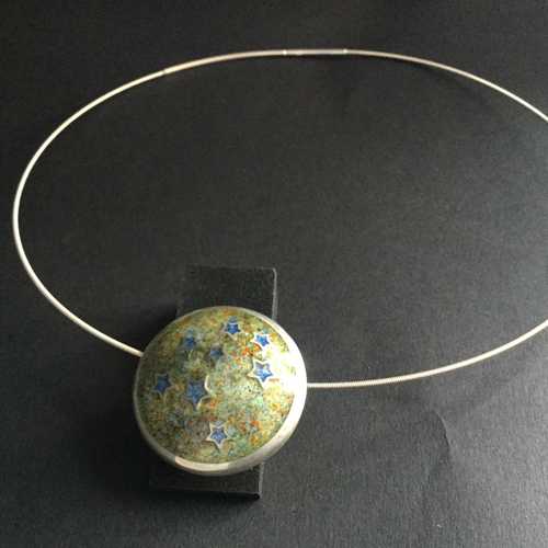 Champleve Pendant - Blue Stars on Multi Background