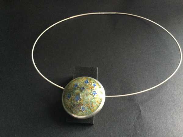 Champleve Pendant - Blue Stars on Multi Background
