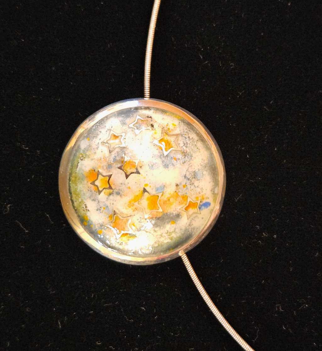 Champleve Pendant - Orange Stars on Multi Background
