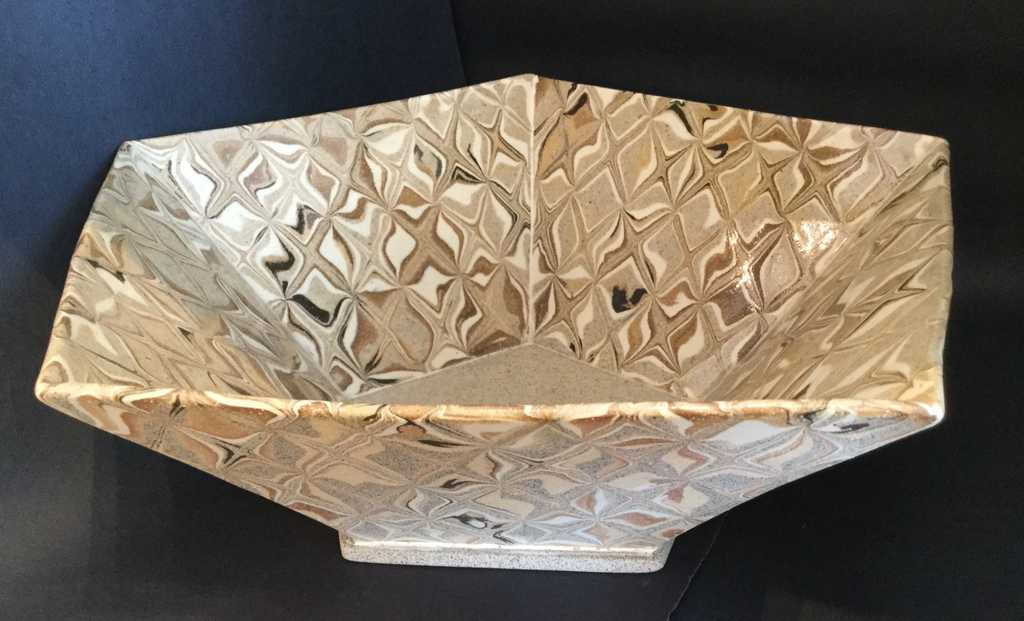 Stoneware Tan Base 5 Sided Bowl - 11.5"