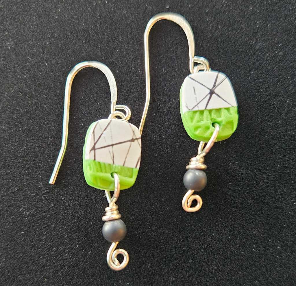 White & Lime Green Earrings