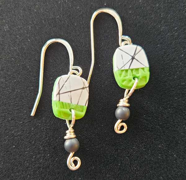 White & Lime Green Earrings