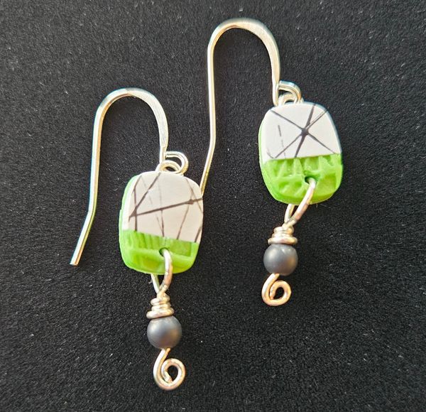 White & Lime Green Earrings
