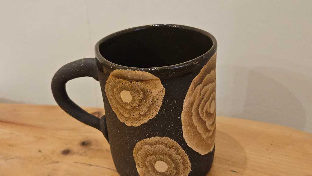 Chocolate Brown Mug with Flowers