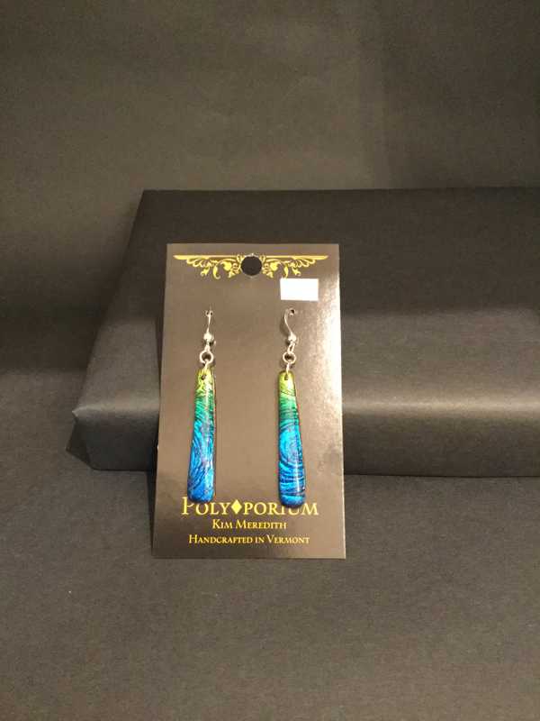 Long Blue/Green Foil Teardrop Earrings