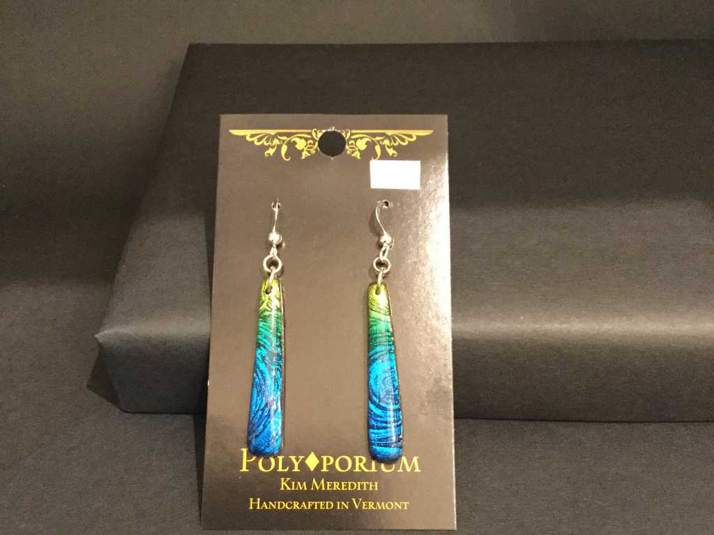 Long Blue/Green Foil Teardrop Earrings