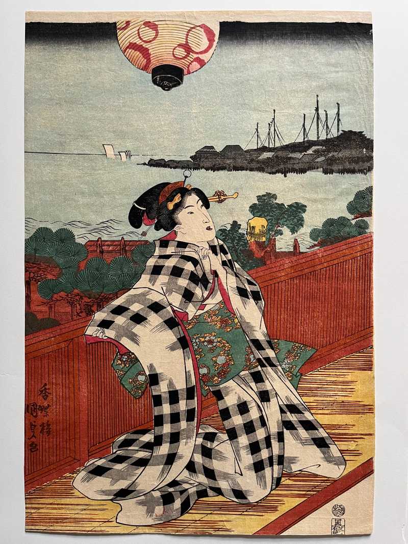 Left panel of "Sun, Moon, and Stars" by Kunisada