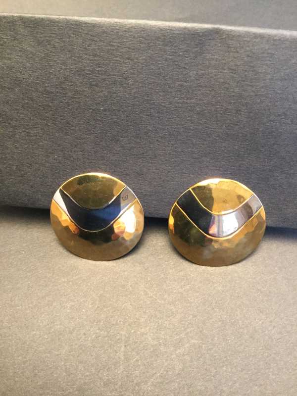 Bi-color Brass Black Rhodium Chevron Round Earrings